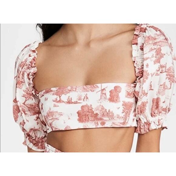 WeWoreWhat Coco Crop Top Terracotta ballon puff sleeve Size Large NWT - Picture 9 of 9